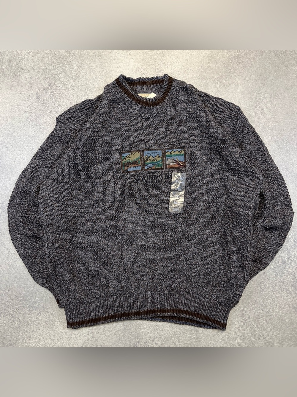 vintage 90’s St. John’s Bay brown blue blend cotton knit nature sweater - Picture 1 of 8